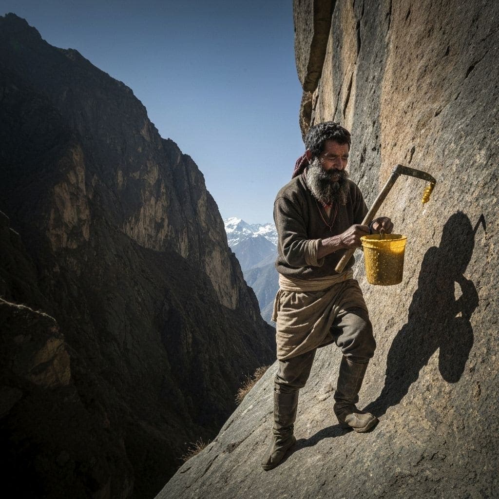 Traditional honey hunter collecting mad honey